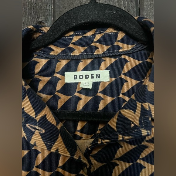 Boden Corduroy Dress Size 4P Knee Length Bird Print Navy/Tan Whimsical Artsy EUC - Picture 4 of 8